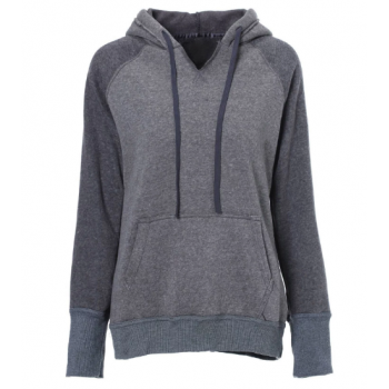 Casual Style Hooded Long Sleeve Spliced Front Pocket Design Pullover Hoodie For Women - Purple Gray